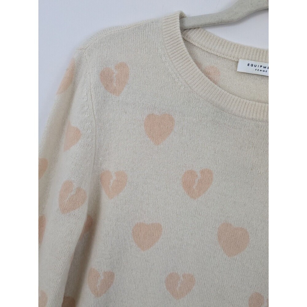 Equipment Femme Womens Cashmere Heart Print Sweater Ivory Pink Size Small - Picture 5 of 6